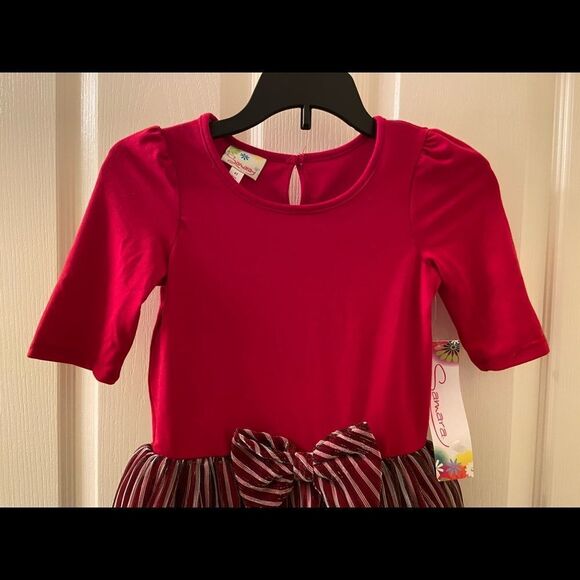 Samara Dress Red and White Striped Tulle Bow Girls Size 4T NWT - Picture 2 of 8